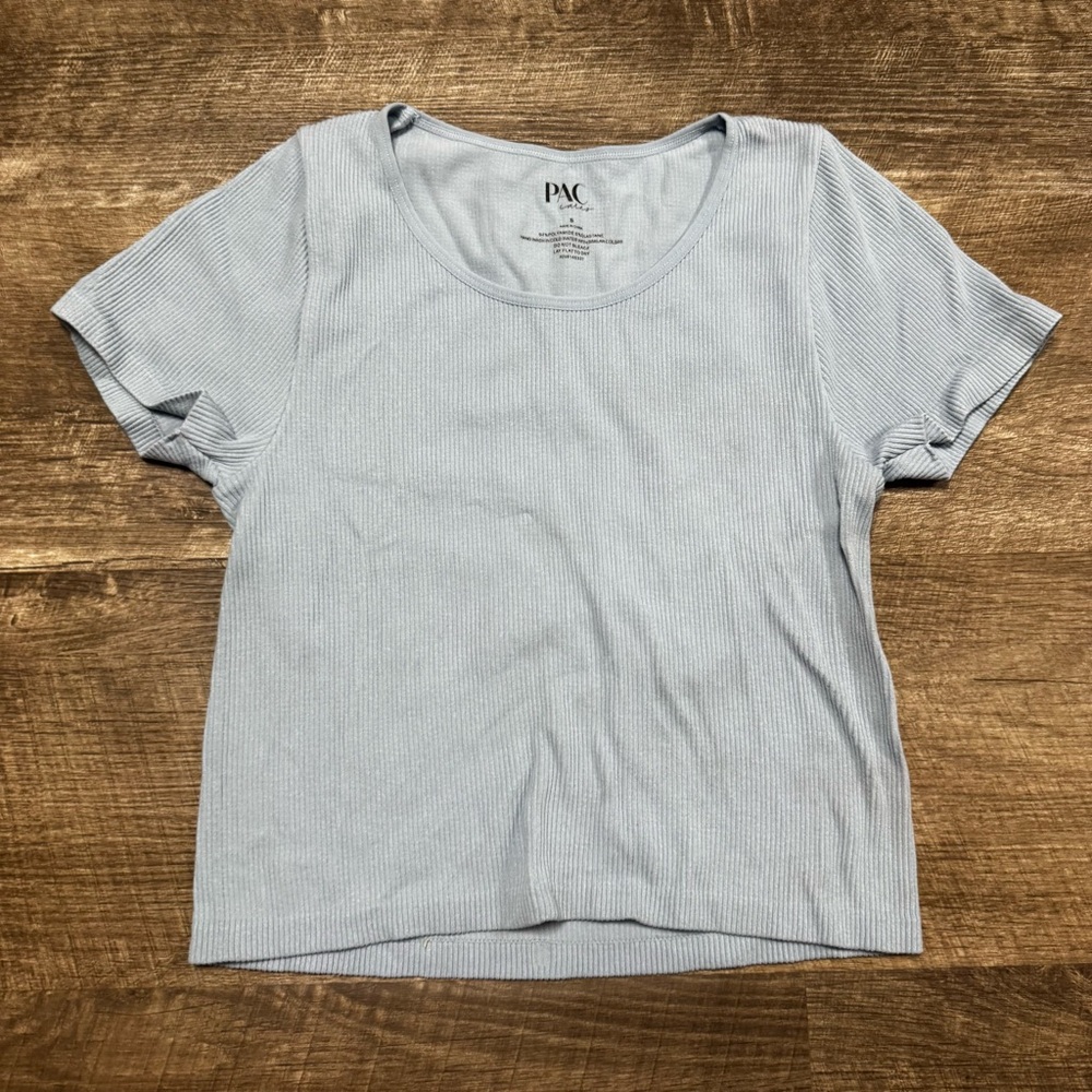 PAC Cares Blue Ribbed Short Sleeve Shirt Size Small
